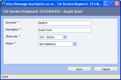 Txt Service Keyword - Modify