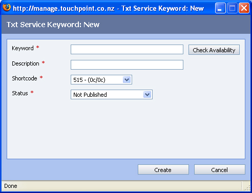 Txt Service Keyword - New