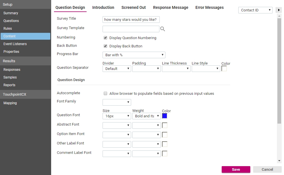 Survey - Content view