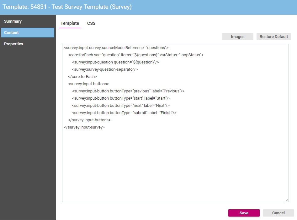 Survey Template - Component Window