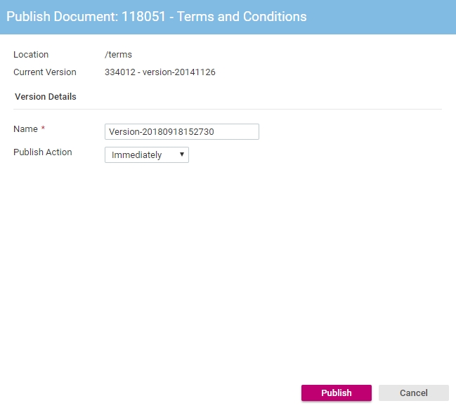 Site Manager - Publish Document - Version Details