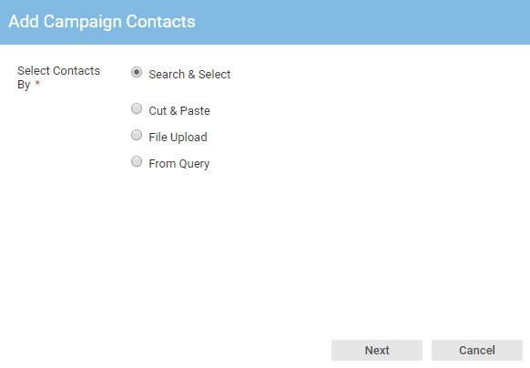 Add Campaign Contact - Select Contacts By